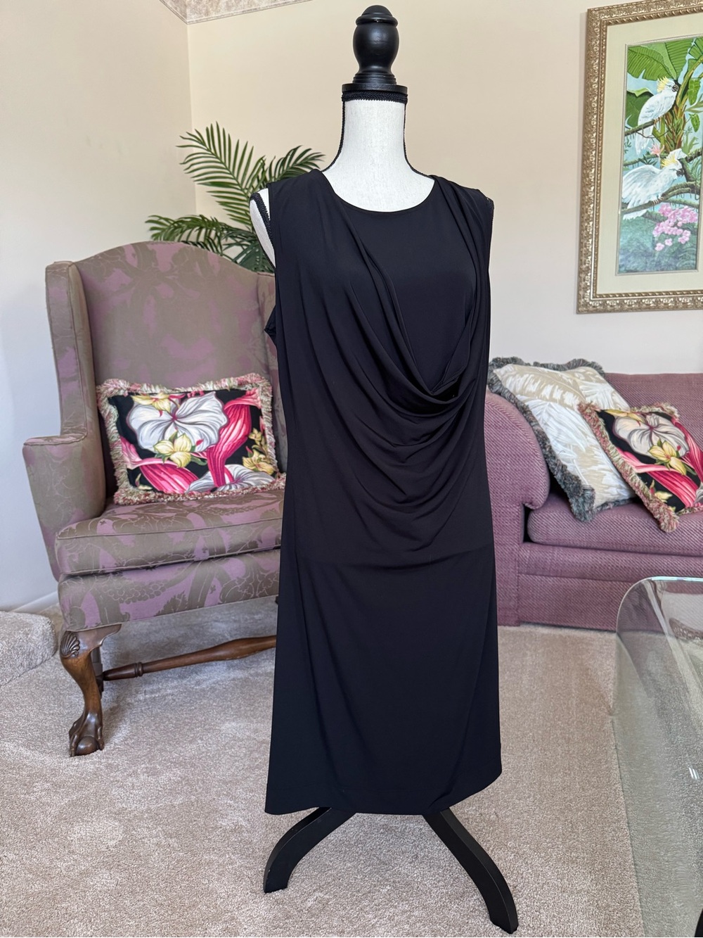 Calvin Klein Black Sleeveless Draped Front Dress